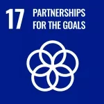 The Sustainable Development Goal 17 graphic titled “Partnerships for the Goals.” It features a dark blue background with the number 17 and the words “Partnerships for the Goals” at the top, and a white symbol of five interlinked rings forming a flower-like shape in the center.