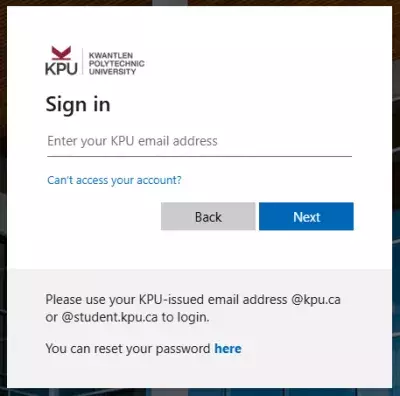 myKPU email login screen